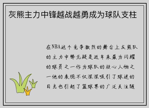 灰熊主力中锋越战越勇成为球队支柱