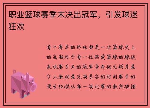 职业篮球赛季末决出冠军，引发球迷狂欢